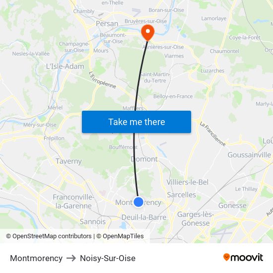 Montmorency to Noisy-Sur-Oise map