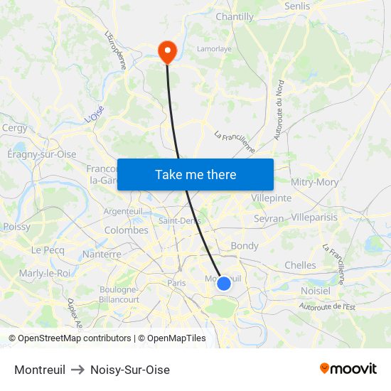 Montreuil to Noisy-Sur-Oise map