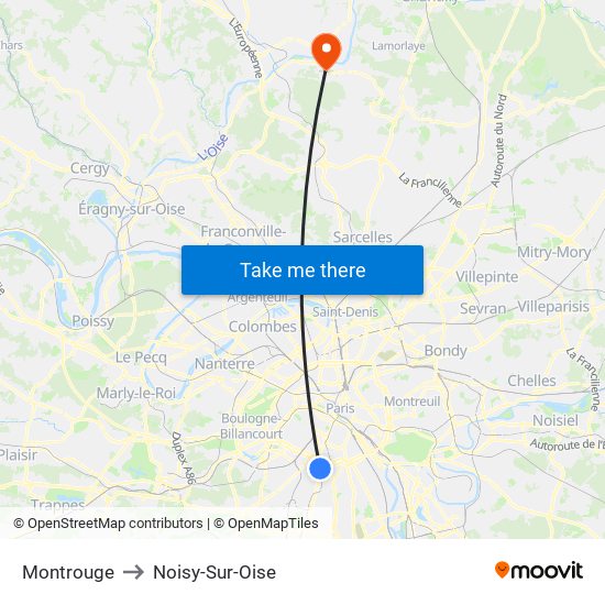 Montrouge to Noisy-Sur-Oise map