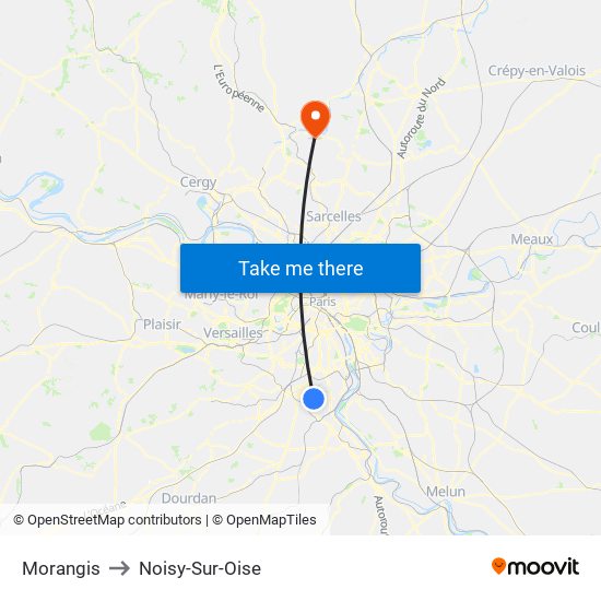 Morangis to Noisy-Sur-Oise map