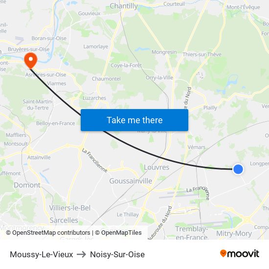 Moussy-Le-Vieux to Noisy-Sur-Oise map