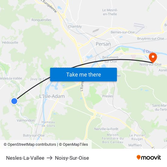 Nesles-La-Vallee to Noisy-Sur-Oise map