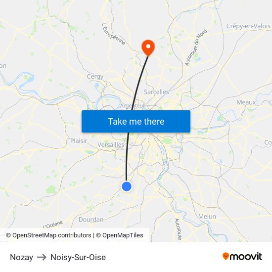 Nozay to Noisy-Sur-Oise map