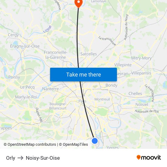 Orly to Noisy-Sur-Oise map