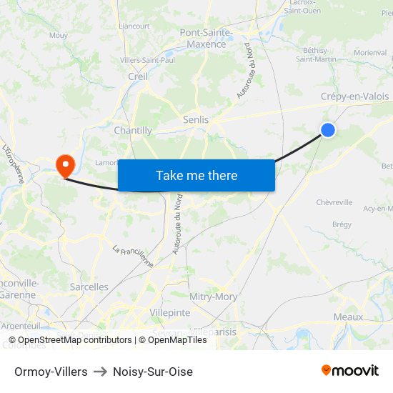 Ormoy-Villers to Noisy-Sur-Oise map