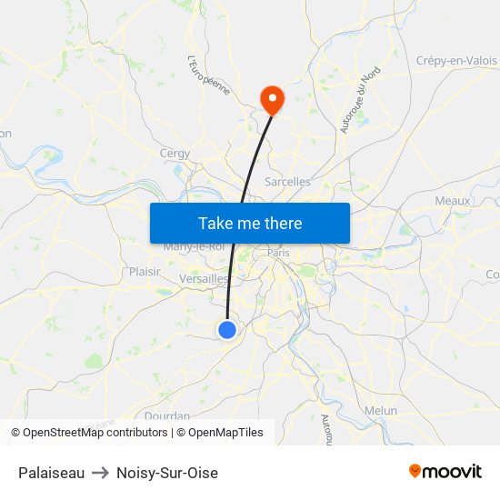 Palaiseau to Noisy-Sur-Oise map