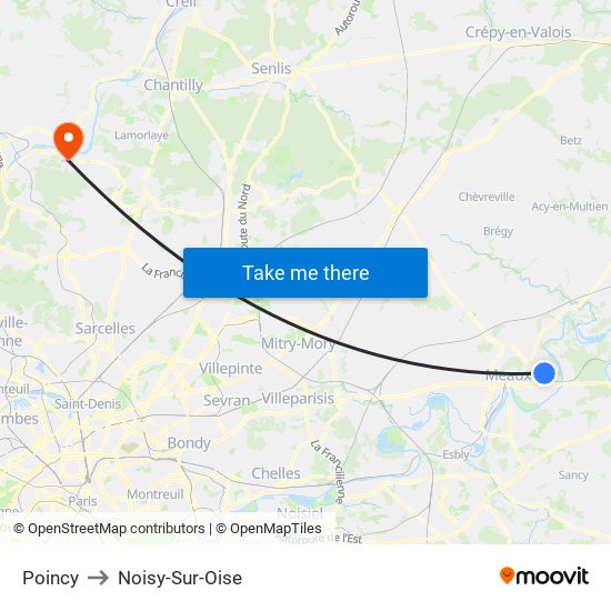Poincy to Noisy-Sur-Oise map