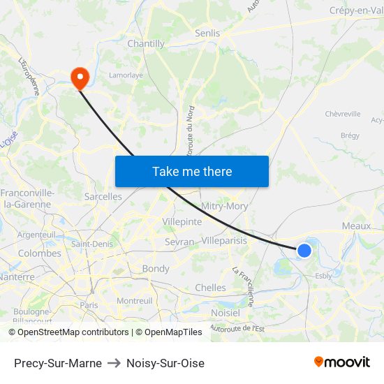 Precy-Sur-Marne to Noisy-Sur-Oise map