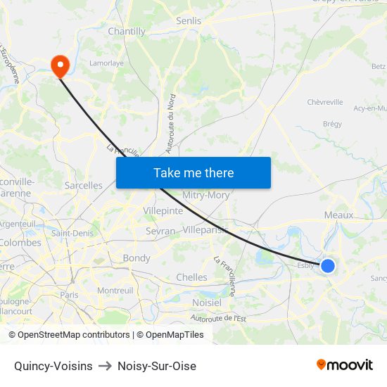 Quincy-Voisins to Noisy-Sur-Oise map