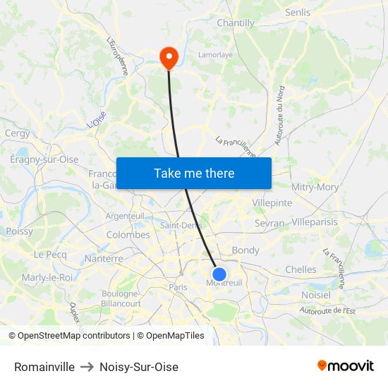 Romainville to Noisy-Sur-Oise map