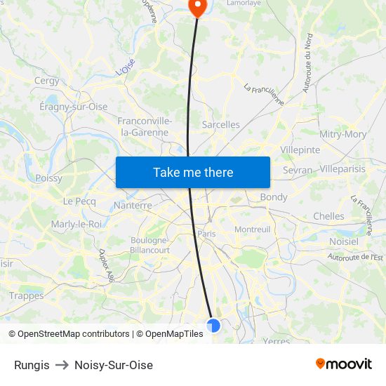 Rungis to Noisy-Sur-Oise map