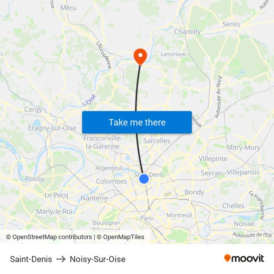 Saint-Denis to Noisy-Sur-Oise map