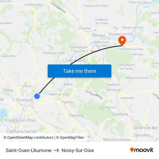 Saint-Ouen-L'Aumone to Noisy-Sur-Oise map
