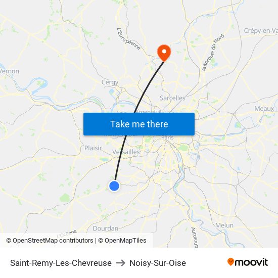 Saint-Remy-Les-Chevreuse to Noisy-Sur-Oise map