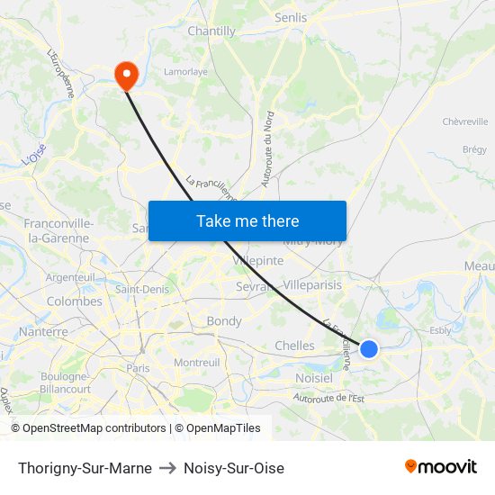 Thorigny-Sur-Marne to Noisy-Sur-Oise map