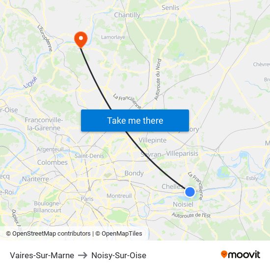Vaires-Sur-Marne to Noisy-Sur-Oise map