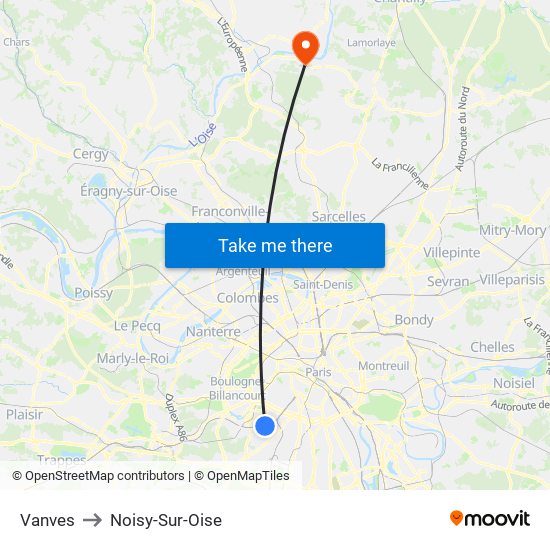 Vanves to Noisy-Sur-Oise map