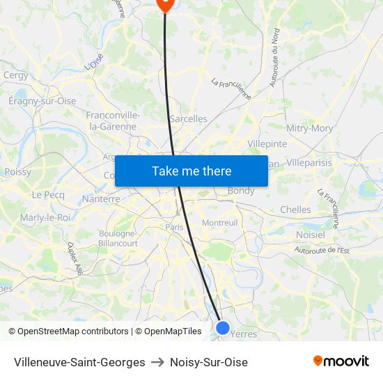 Villeneuve-Saint-Georges to Noisy-Sur-Oise map
