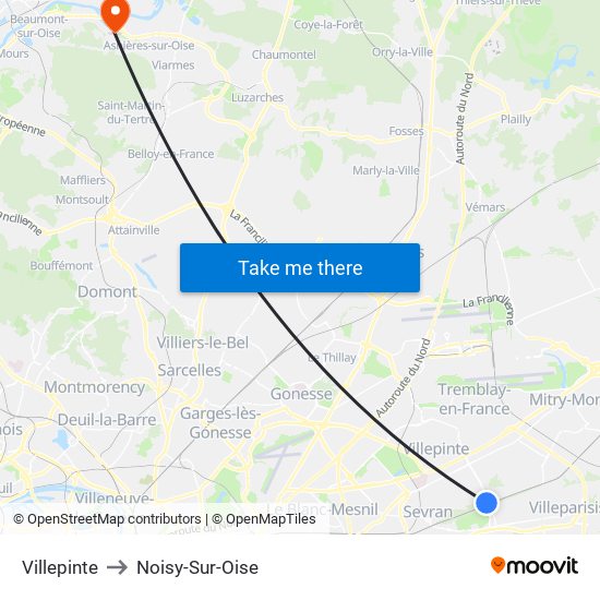 Villepinte to Noisy-Sur-Oise map
