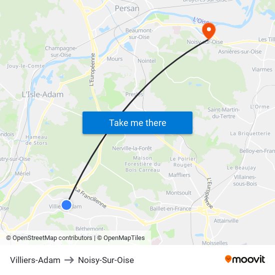 Villiers-Adam to Noisy-Sur-Oise map