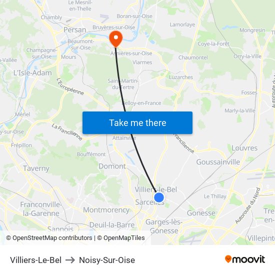 Villiers-Le-Bel to Noisy-Sur-Oise map