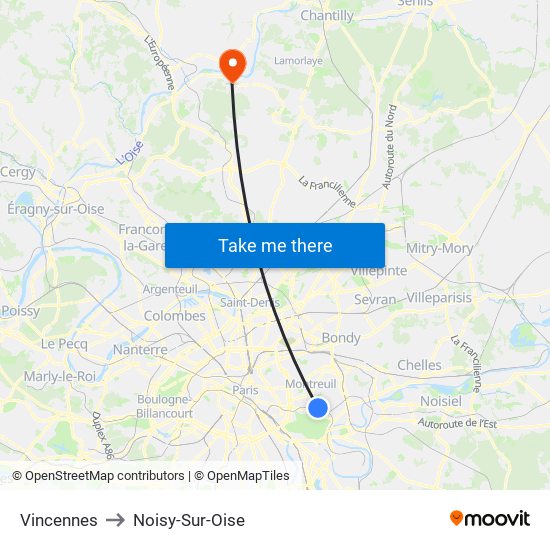Vincennes to Noisy-Sur-Oise map