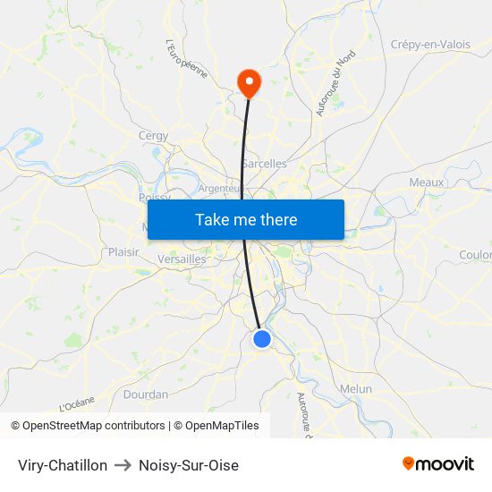 Viry-Chatillon to Noisy-Sur-Oise map