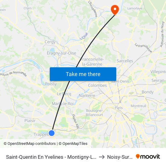 Saint-Quentin En Yvelines - Montigny-Le-Bretonneux to Noisy-Sur-Oise map