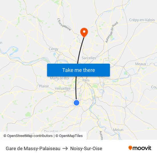 Gare de Massy-Palaiseau to Noisy-Sur-Oise map