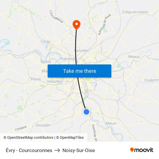 Évry - Courcouronnes to Noisy-Sur-Oise map