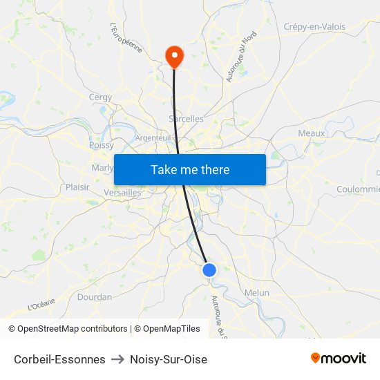 Corbeil-Essonnes to Noisy-Sur-Oise map