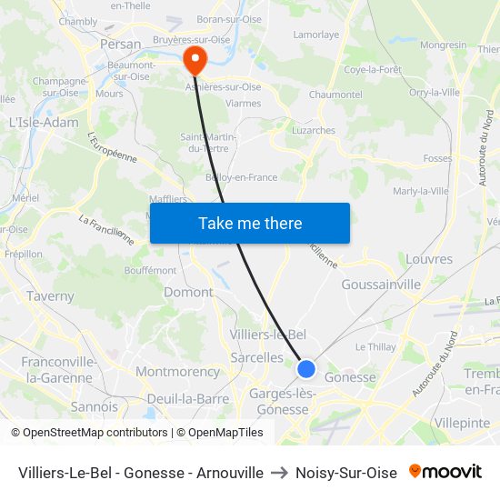 Villiers-Le-Bel - Gonesse - Arnouville to Noisy-Sur-Oise map