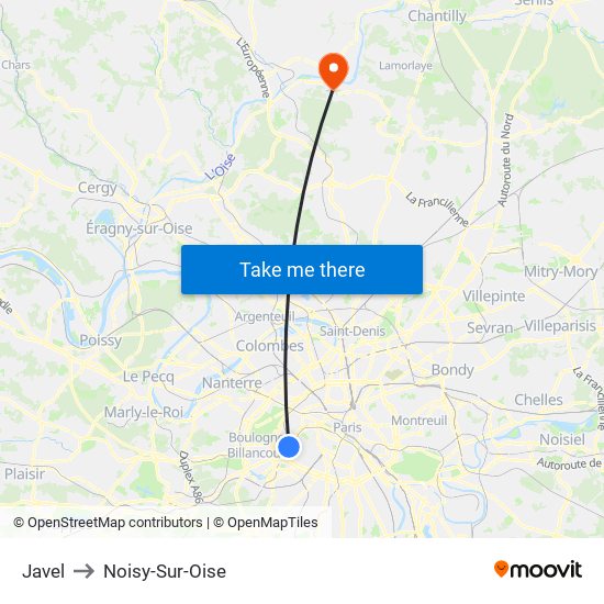 Javel to Noisy-Sur-Oise map