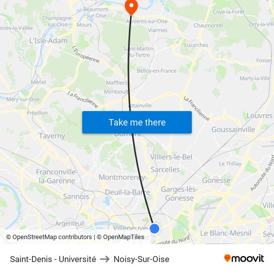 Saint-Denis - Université to Noisy-Sur-Oise map
