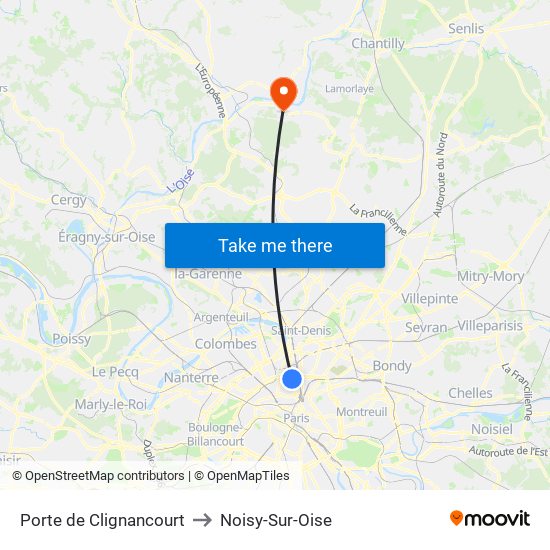Porte de Clignancourt to Noisy-Sur-Oise map