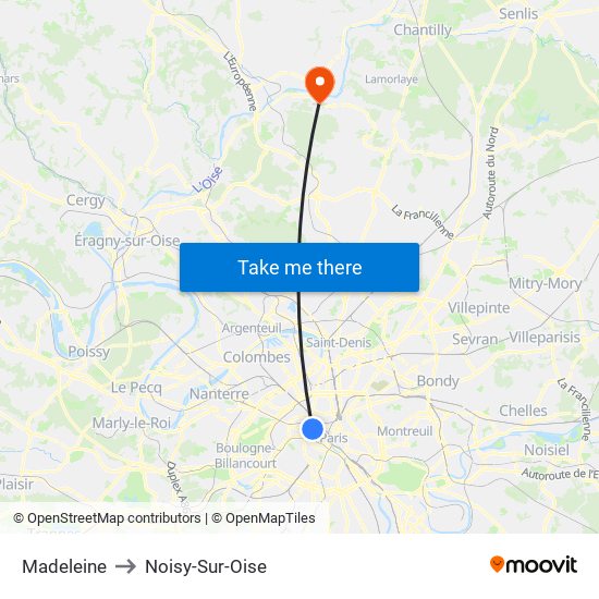 Madeleine to Noisy-Sur-Oise map