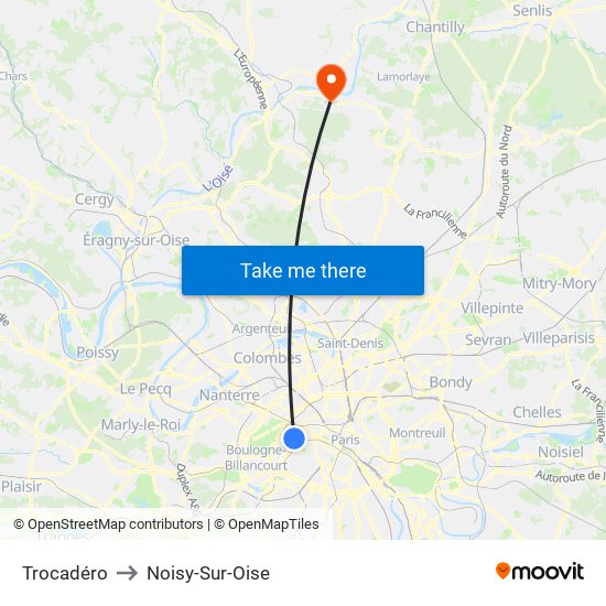Trocadéro to Noisy-Sur-Oise map