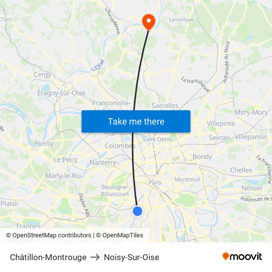Châtillon-Montrouge to Noisy-Sur-Oise map