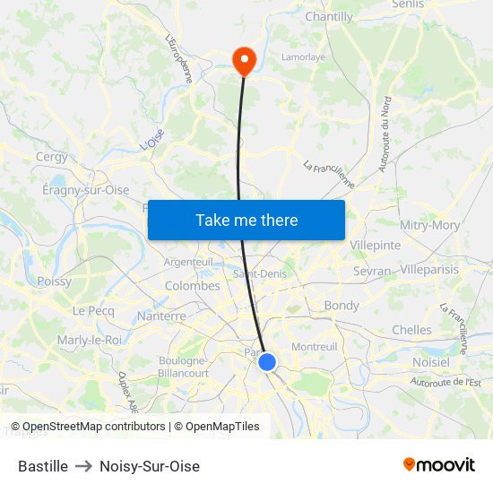 Bastille to Noisy-Sur-Oise map