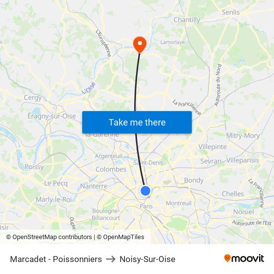 Marcadet - Poissonniers to Noisy-Sur-Oise map