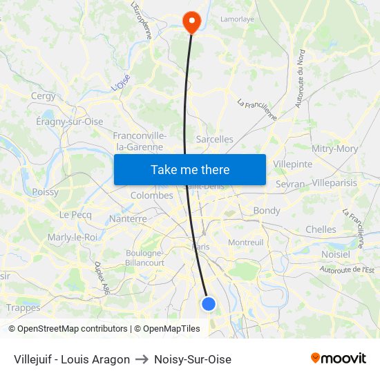 Villejuif - Louis Aragon to Noisy-Sur-Oise map