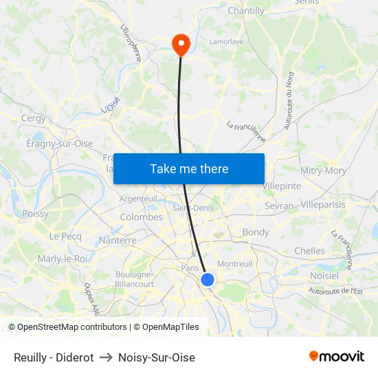 Reuilly - Diderot to Noisy-Sur-Oise map