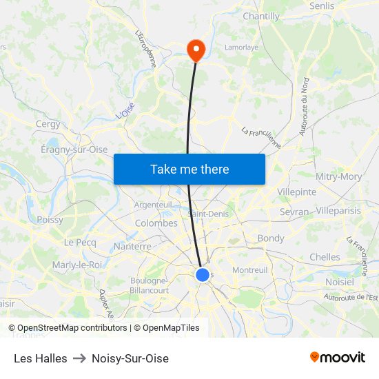 Les Halles to Noisy-Sur-Oise map