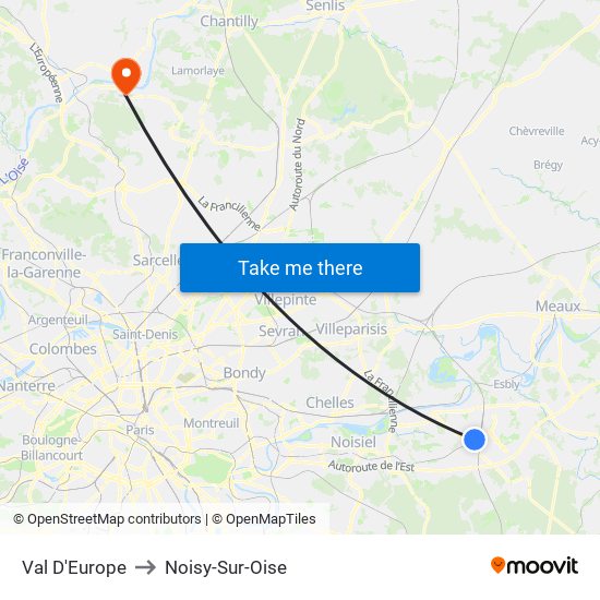 Val D'Europe to Noisy-Sur-Oise map