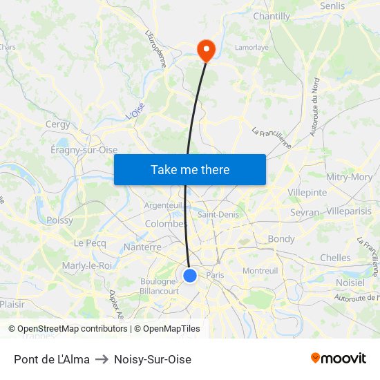 Pont de L'Alma to Noisy-Sur-Oise map
