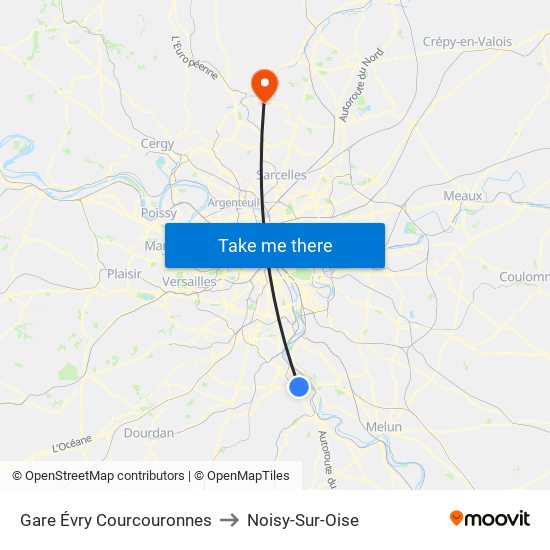 Gare Évry Courcouronnes to Noisy-Sur-Oise map