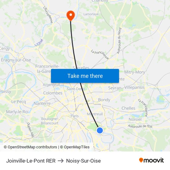 Joinville-Le-Pont RER to Noisy-Sur-Oise map