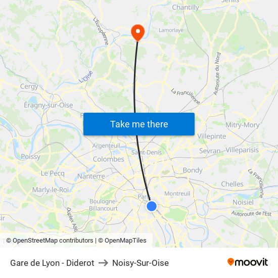 Gare de Lyon - Diderot to Noisy-Sur-Oise map
