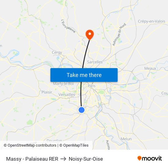 Massy - Palaiseau RER to Noisy-Sur-Oise map
