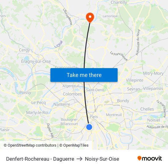Denfert-Rochereau - Daguerre to Noisy-Sur-Oise map